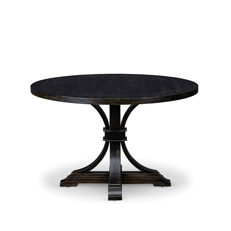 Pemberly Row 5-Piece Round Kitchen Set in Sand-Blasted Black Wood