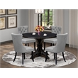 Pemberly Row 5-Piece Round Dining Table Set in Sand-Blasted Black Wood