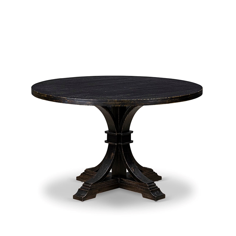 Pemberly Row 5-Piece Round Dining Table Set in Sand-Blasted Black Wood
