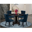 Pemberly Row 5-Piece Round Dining Set in Black Finish with Navy Chairs
