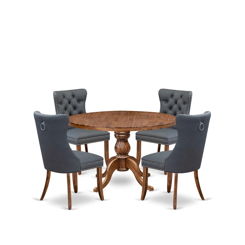 Pemberly Row 5-Piece Modern Dining Set in Walnut with Platinum Gray Seats