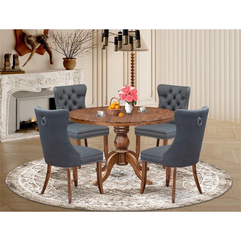 Pemberly Row 5-Piece Modern Dining Set in Walnut with Platinum Gray Seats