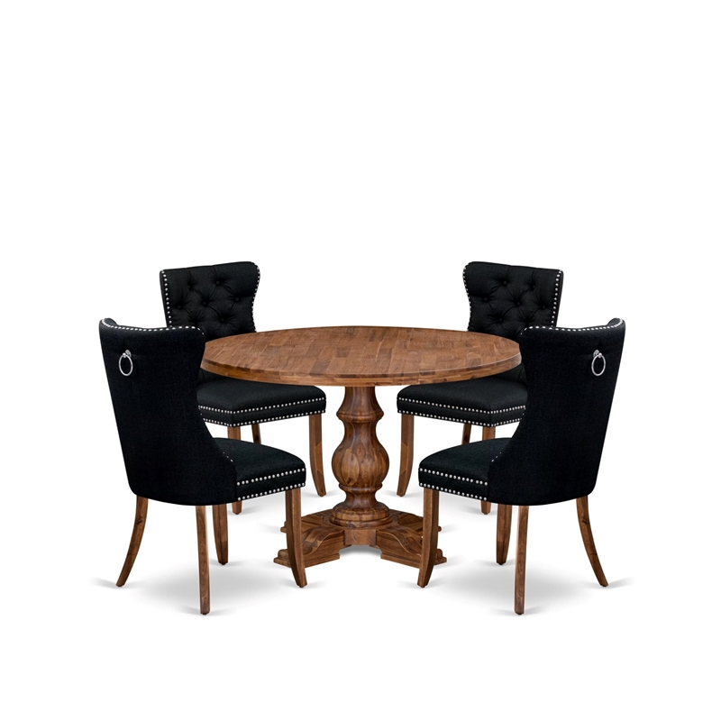 Pemberly Row 5-Piece Walnut Wood Dining Set with Padded Chairs