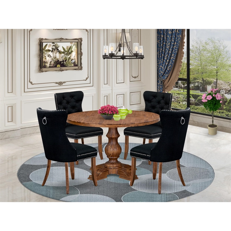 Pemberly Row 5-Piece Walnut Wood Dining Set with Padded Chairs