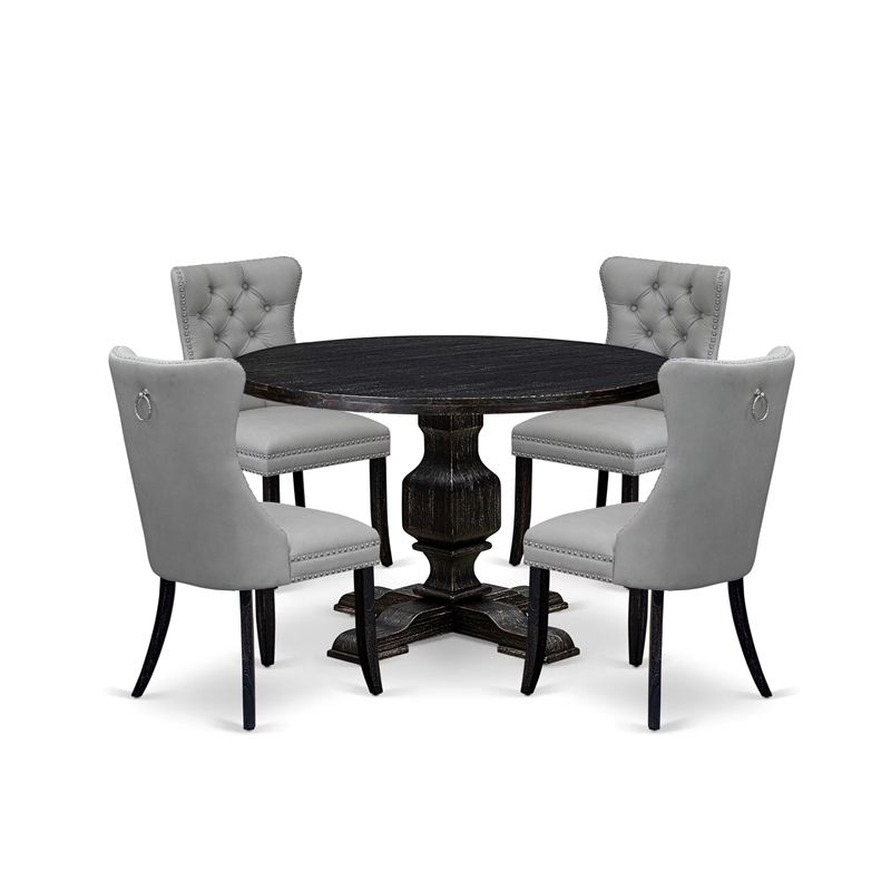 Pemberly Row 5-Piece Round Dining Set Wood Black Finish Faux Leather