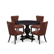 Pemberly Row 5-Piece Round Dining Set Wood Black Finish Faux Leather