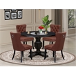 Pemberly Row 5-Piece Round Dining Set Wood Black Finish Faux Leather