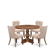 Pemberly Row 5-Piece Dining Set with Walnut Finish and Parsons Chairs