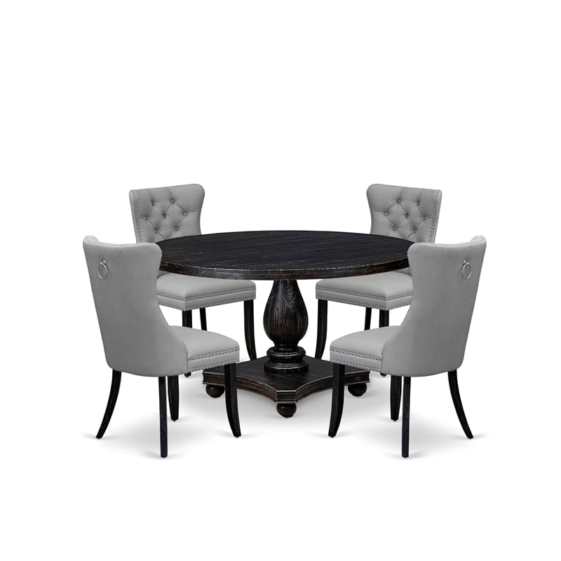 Pemberly Row 5-Piece Black Dining Set with Pedestal Table and Chairs