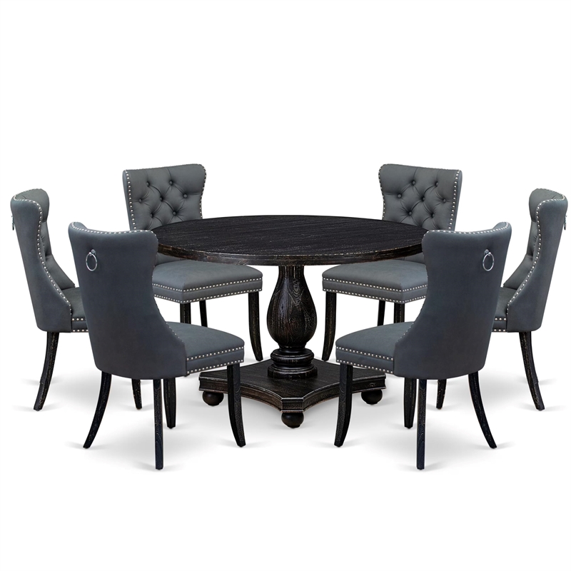 Pemberly Row 7-Piece Dining Table Set in Black Finish with 6 Chairs