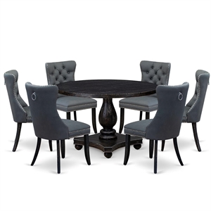 Pemberly Row 7-Piece Dining Table Set in Black Finish with 6 Chairs