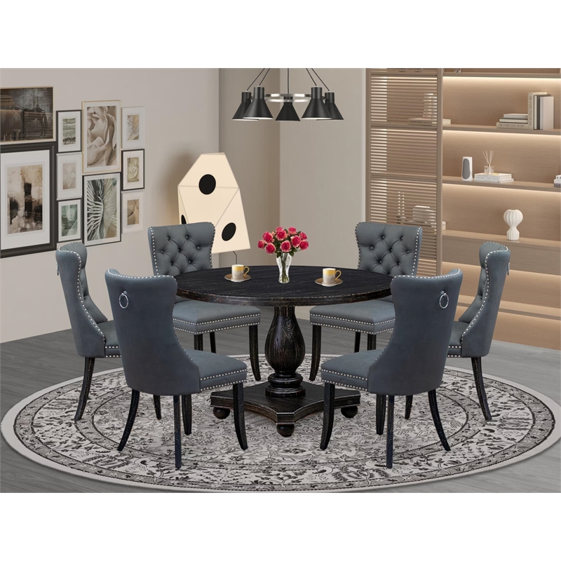 Pemberly Row 7-Piece Dining Table Set in Black Finish with 6 Chairs