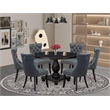 Pemberly Row 7-Piece Dining Table Set in Black Finish with 6 Chairs