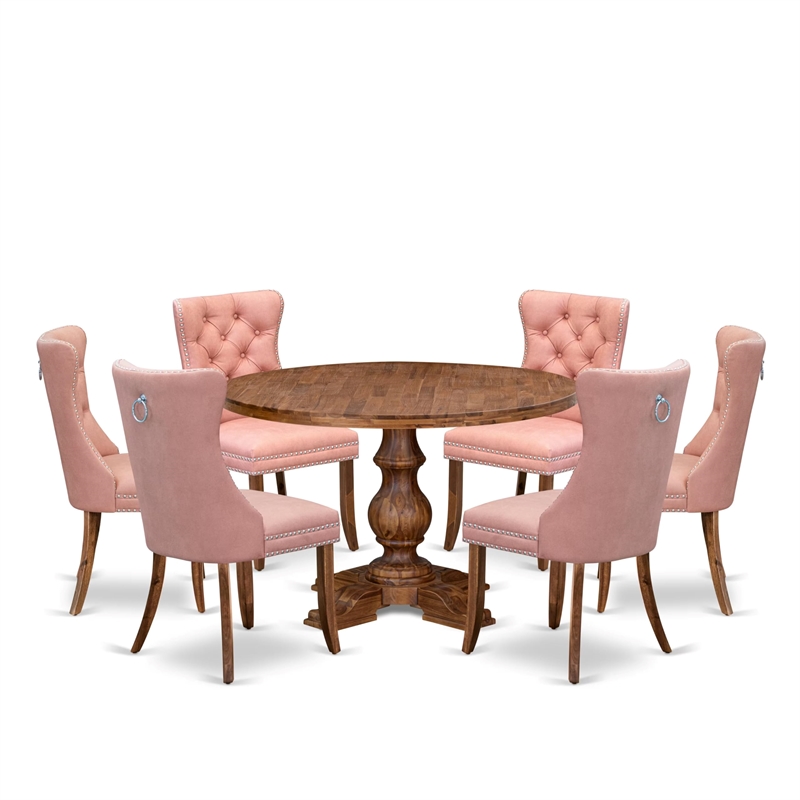 Pemberly Row 7-Piece Dining Table Set with Faux Leather Chairs in Walnut
