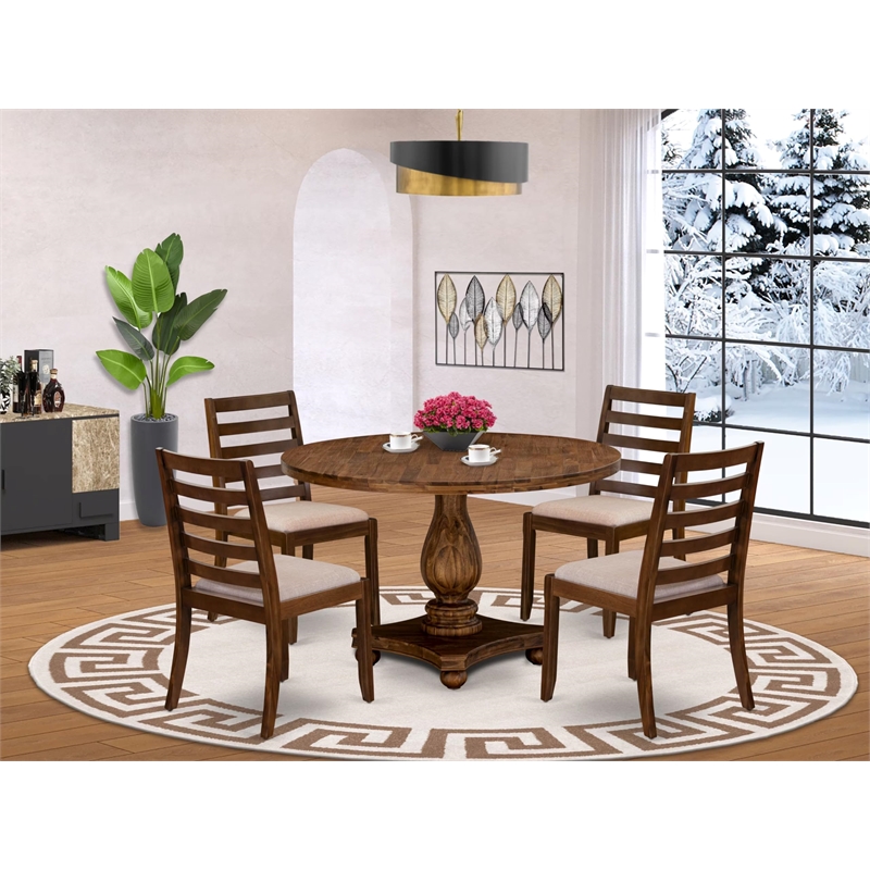 Pemberly Row 5-Piece Round Dining Table Set in Antique Walnut Finish