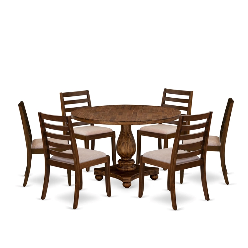 Pemberly Row 7-Piece Round Modern Dining Set in Antique Walnut Finish