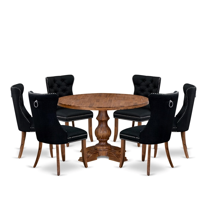 Pemberly Row 7-Piece Modern Dining Table Set in Walnut Finish with Rubberwood