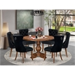 Pemberly Row 7-Piece Modern Dining Table Set in Walnut Finish with Rubberwood