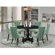 Pemberly Row 7-Piece Round Dining Set in Black with Willow Green Chairs