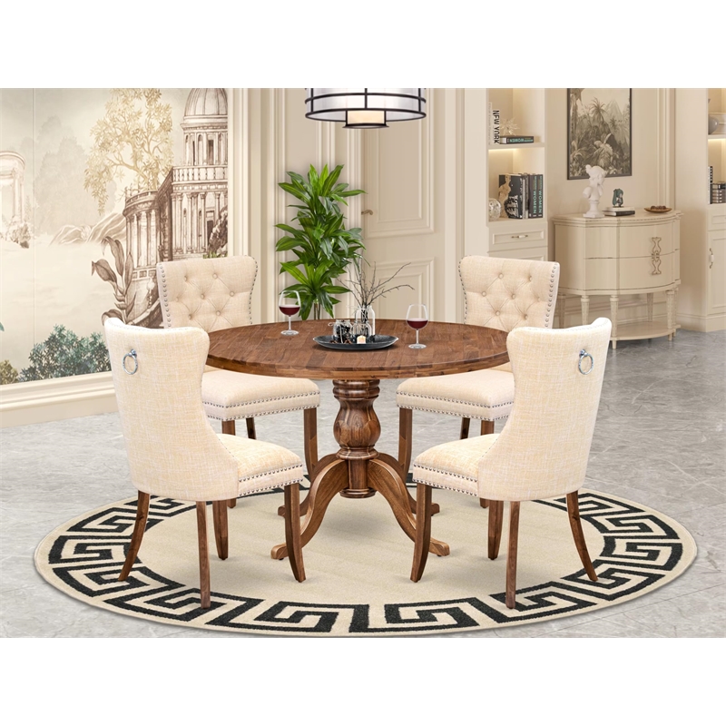 Pemberly Row 5-Piece Kitchen Dining Set in Walnut Finish