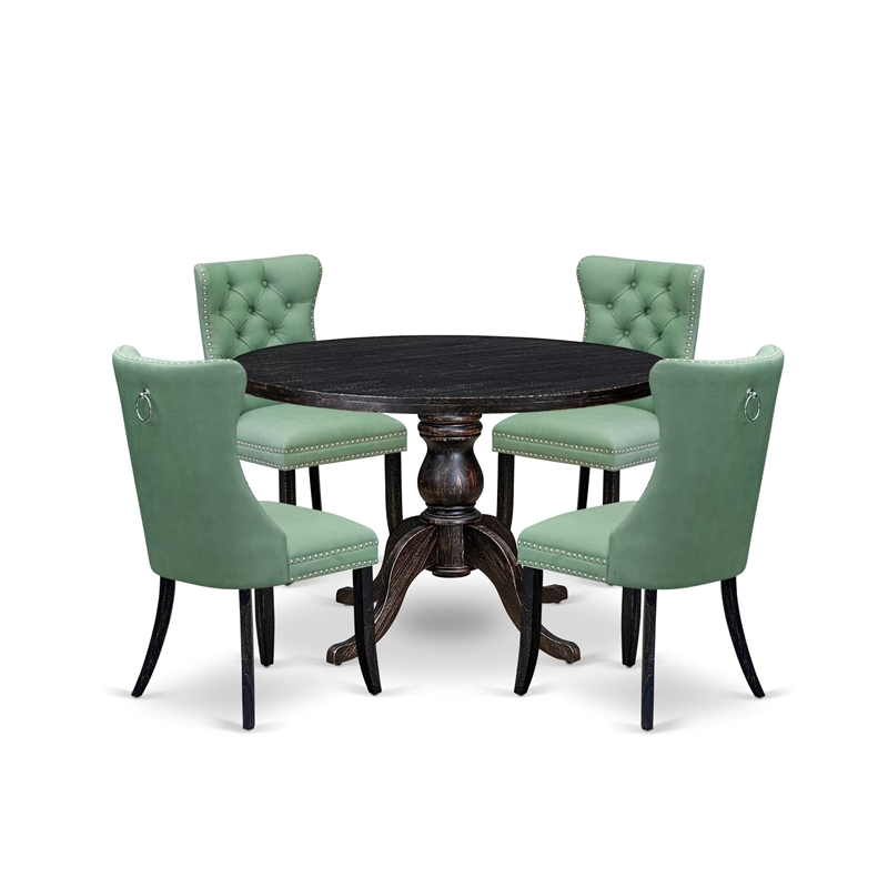 Pemberly Row 5 Piece Round Kitchen Set in Sand-Blasted Black Finish
