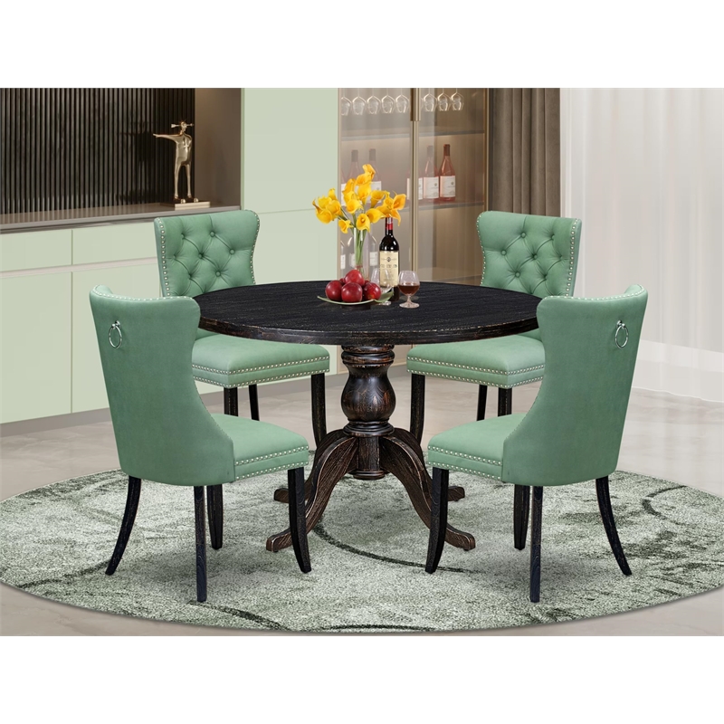 Pemberly Row 5 Piece Round Kitchen Set in Sand-Blasted Black Finish
