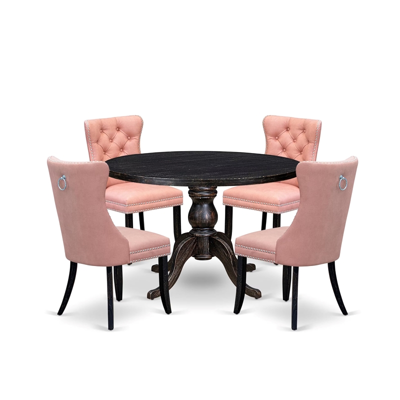 Pemberly Row 5 Piece Round Dining Room Set in Black Finish