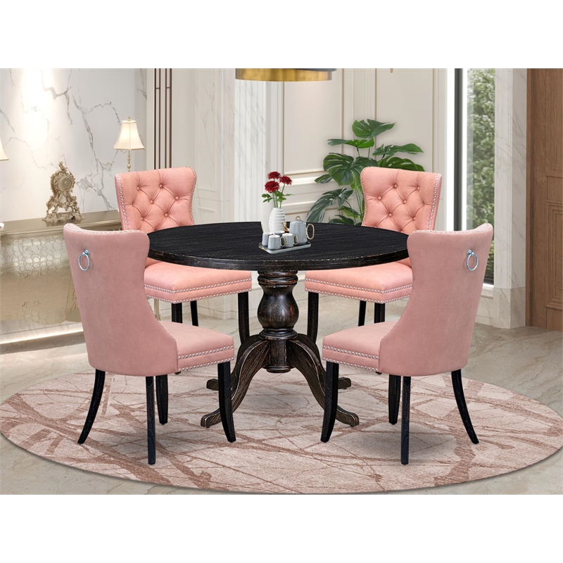 Pemberly Row 5 Piece Round Dining Room Set in Black Finish