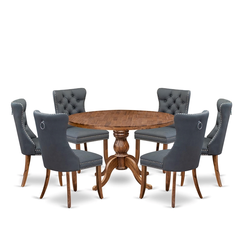 Pemberly Row 7-Piece Dining Table Set in Walnut Finish with Faux Leather