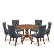 Pemberly Row 7-Piece Dining Table Set in Walnut Finish with Faux Leather