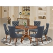 Pemberly Row 7-Piece Dining Table Set in Walnut Finish with Faux Leather