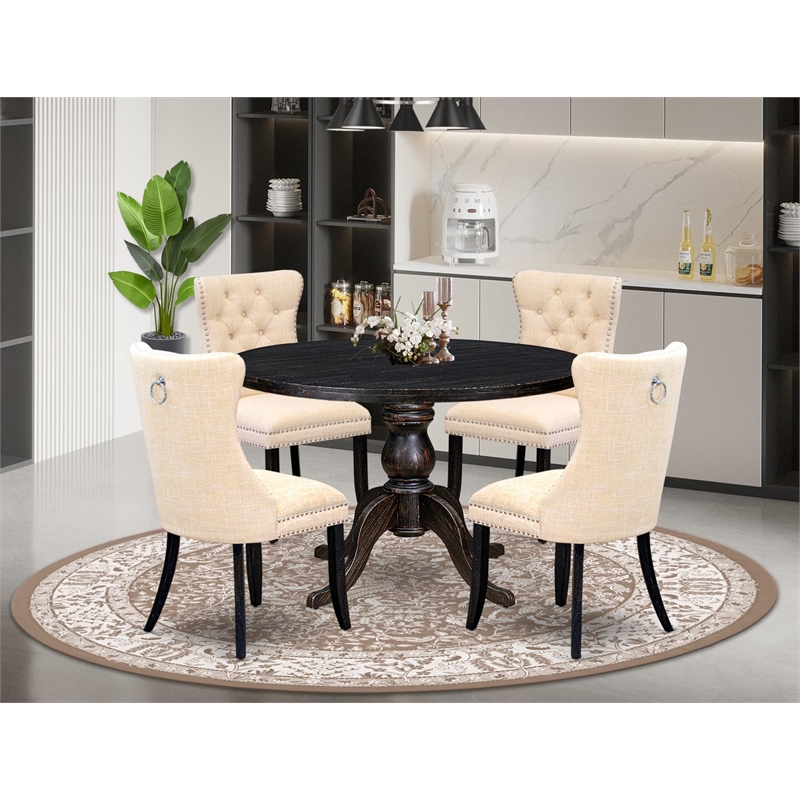Pemberly Row 5-Piece Mid-Century Dining Table Set in Black Finish