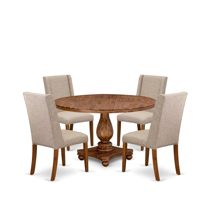 Pemberly Row 5-Piece Mid-Century Dinner Table Set in Walnut Finish