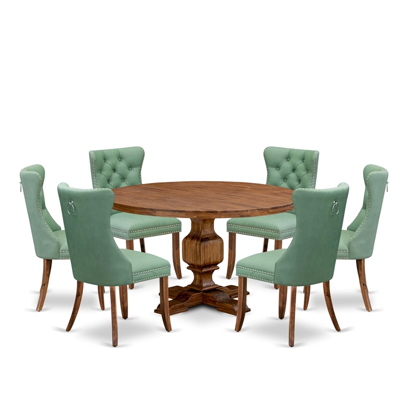 Pemberly Row 7-Piece Rubber Wood Dining Set in Antique Walnut Finish