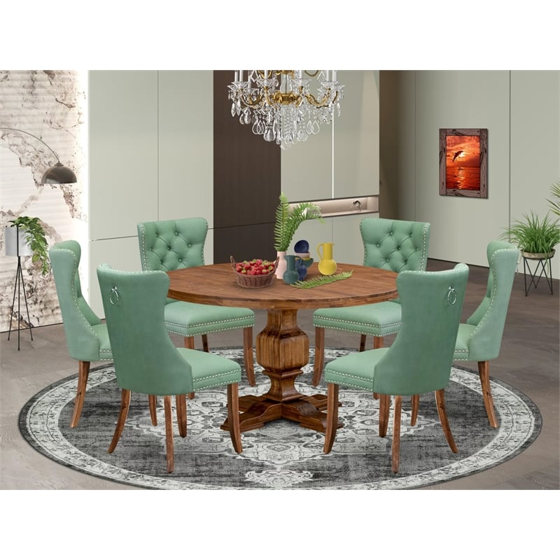 Pemberly Row 7-Piece Rubber Wood Dining Set in Antique Walnut Finish