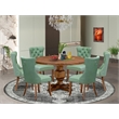 Pemberly Row 7-Piece Rubber Wood Dining Set in Antique Walnut Finish