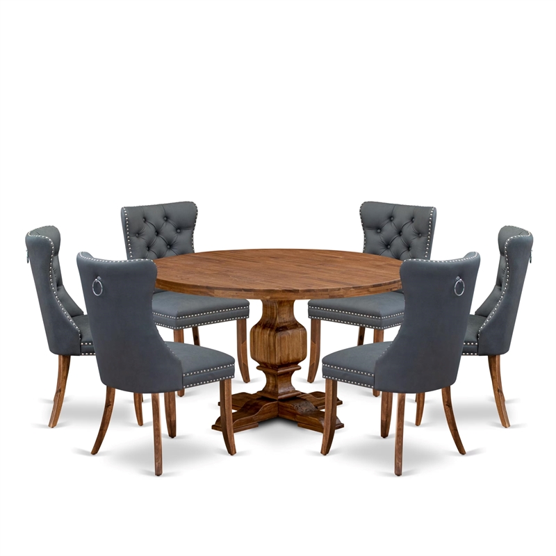 Pemberly Row 7-Piece Dining Table Set in Walnut Finish with Faux Leather Chairs