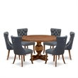 Pemberly Row 7-Piece Dining Table Set in Walnut Finish with Faux Leather Chairs