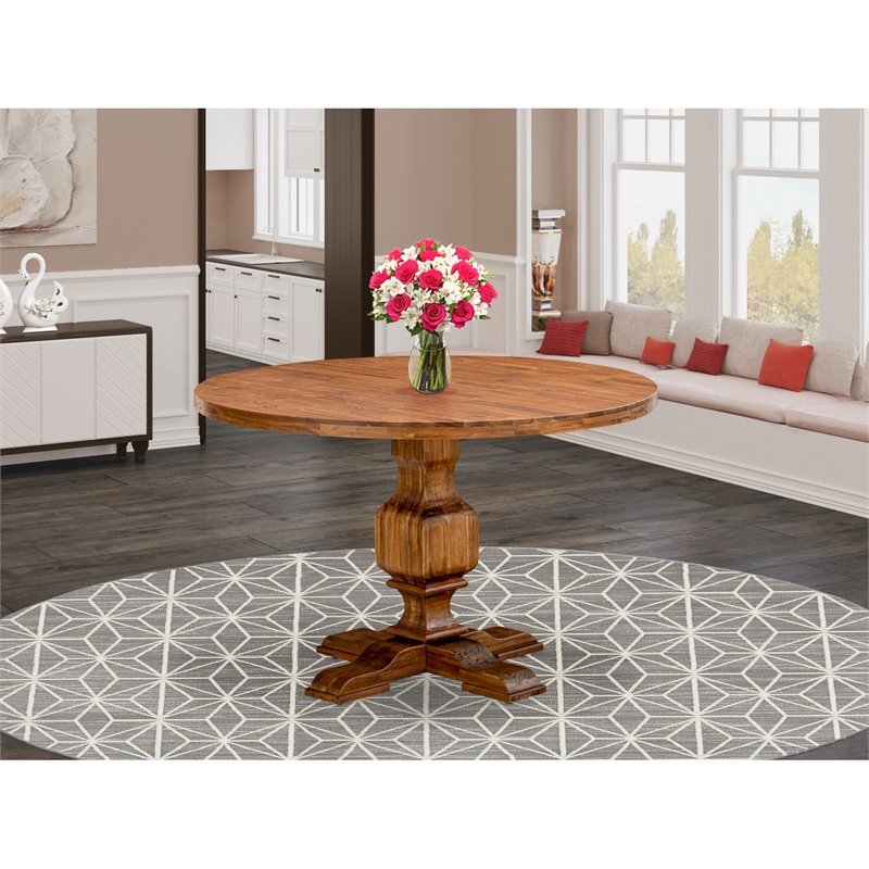 Pemberly Row Round Dining Table in Sandblasting Antique Walnut Finish