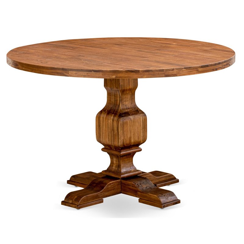 Pemberly Row Round Dining Table in Sandblasting Antique Walnut Finish