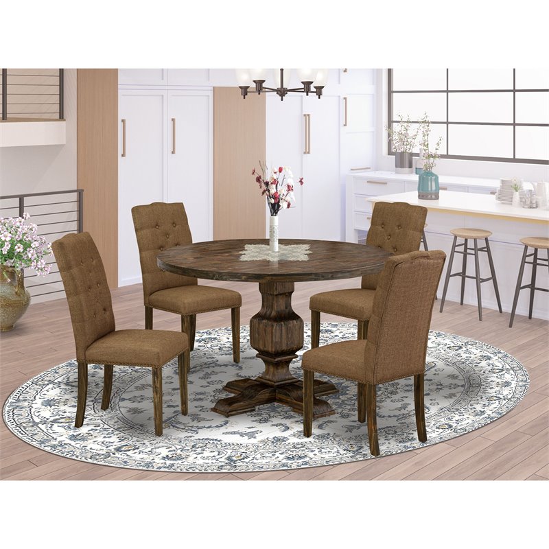 Pemberly Row 5-Piece Distressed Jacobean Dining Set with Brown Upholstery