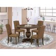 Pemberly Row 5-Piece Distressed Jacobean Dining Set with Brown Upholstery