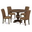 Pemberly Row 5-Piece Distressed Jacobean Dining Set with Brown Upholstery