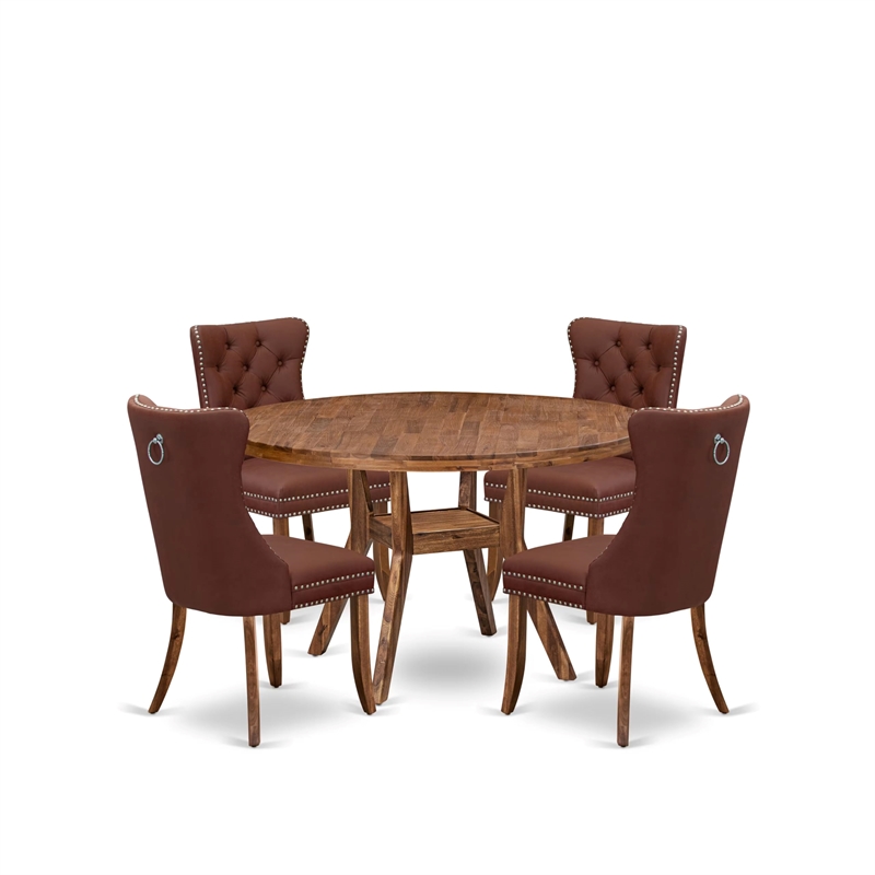 Pemberly Row 5-Pc Walnut Dining Set with Faux Leather Chairs