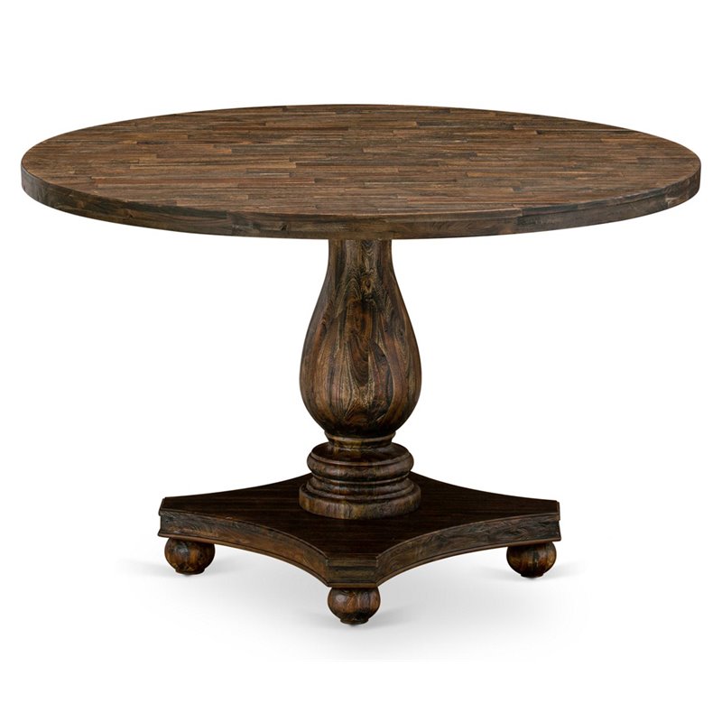 Pemberly Row Round Pedestal Dining Table in Distressed Jacobean Finish