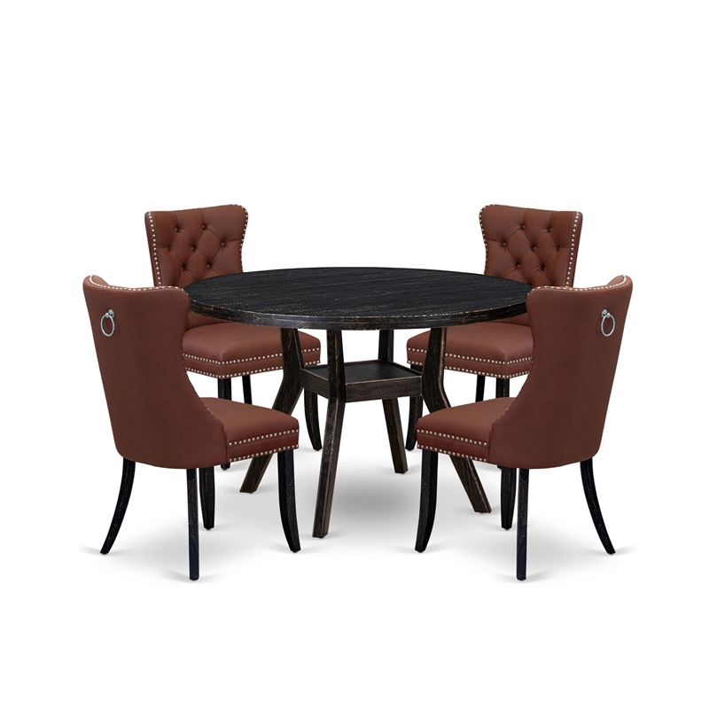 Pemberly Row 5 Pc Black Dining Set Burgundy Faux Leather Chairs