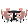 Pemberly Row 7 Pc Round Dining Set Black Beige Red Faux Leather