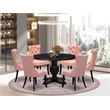 Pemberly Row 7 Pc Round Dining Set Black Beige Red Faux Leather