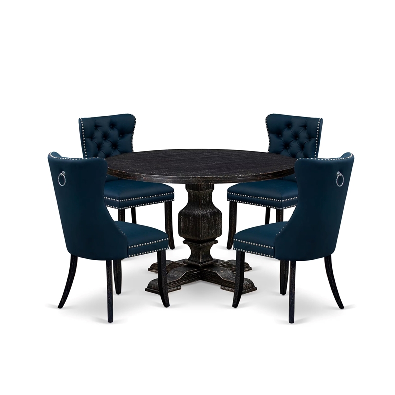 Pemberly Row 5 Pc Round Dining Set Black Faux Leather Chairs