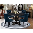 Pemberly Row 5 Pc Round Dining Set Black Faux Leather Chairs